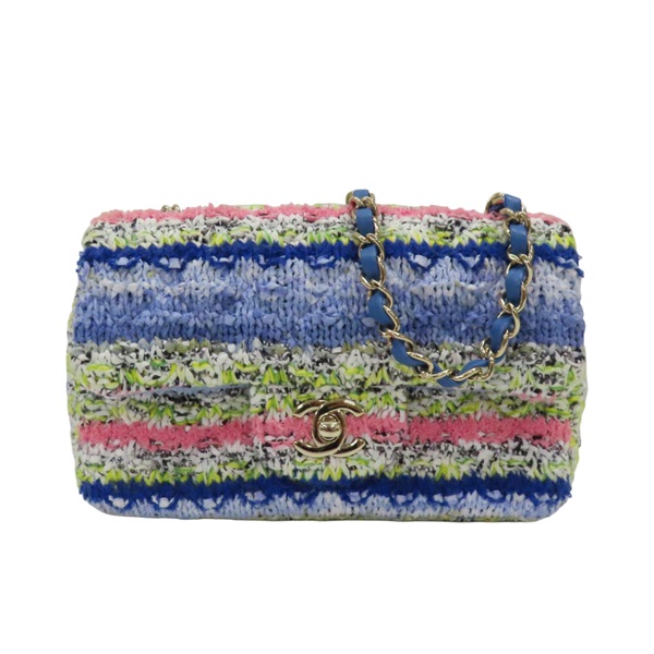 藍/粉/黃色 毛呢 COCO 20 鍊帶肩背包