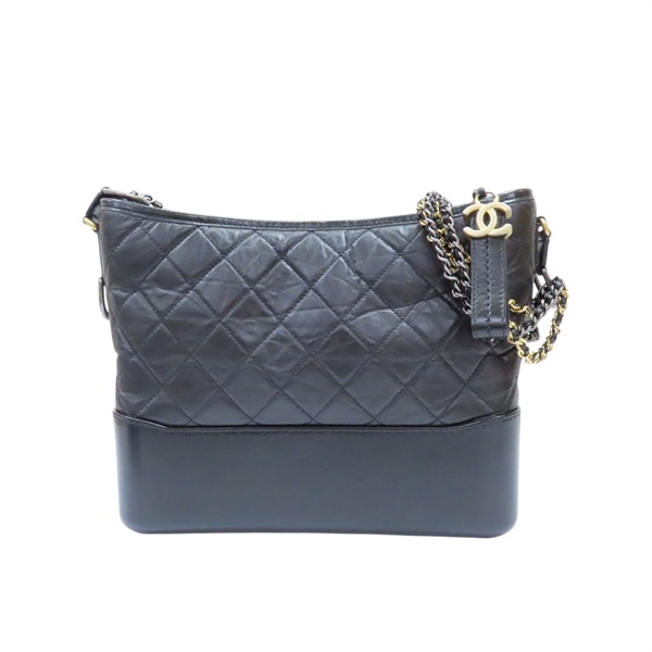 黑色 菱格紋牛皮 Gabrielle 中號 鍊帶肩背包