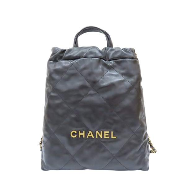 黑色 皮革 CHANEL 22 鍊帶 後背包