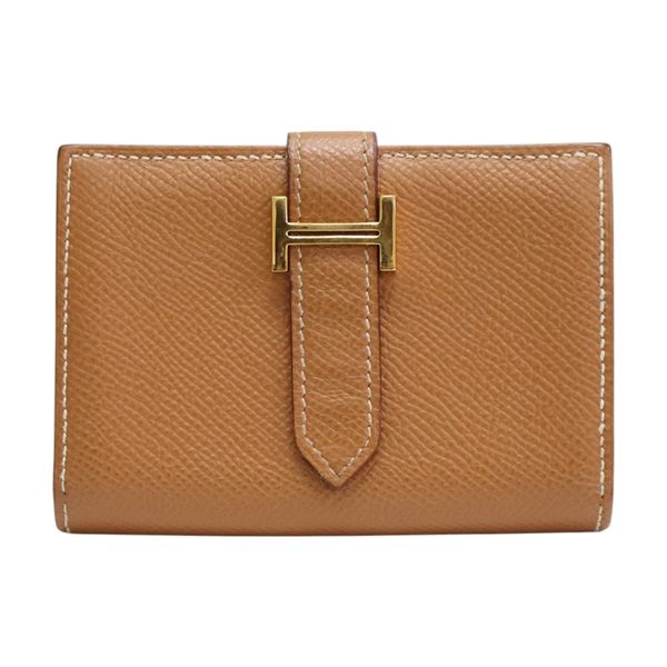 金棕色 Epsom 皮革 Bearn Mini 雙折 短夾 Y刻 金扣
