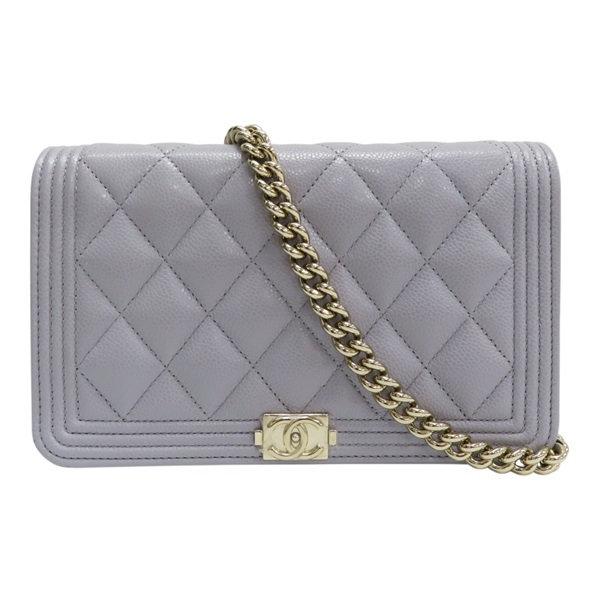 灰色 菱格紋 牛皮 鍊帶 BOY WOC 肩背包 AP1117