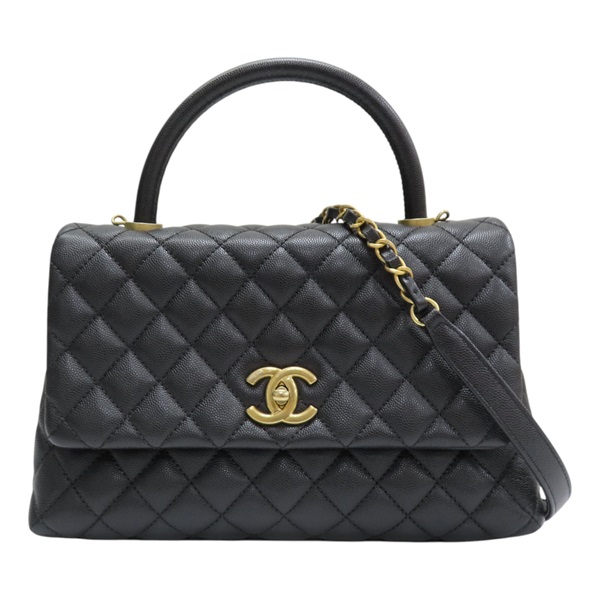 黑色 菱格紋 皮革 鍊帶 CoCo 肩背包 A92991