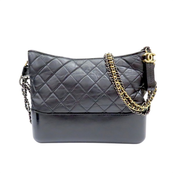 黑色 菱格紋牛皮 Gabrielle 中號 鍊帶肩背包