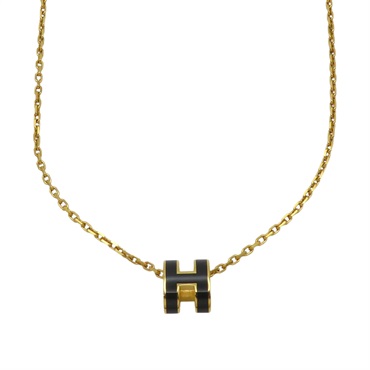 黑色漆面 金色鍍金 Mini Pop H 項鍊【HERMES 愛馬仕】 H147992F