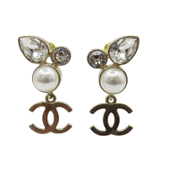 白珠 水滴水鑽 垂LOGO 耳環【CHANEL 香奈兒】