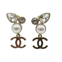 白珠 水滴水鑽 垂LOGO 耳環【CHANEL 香奈兒】