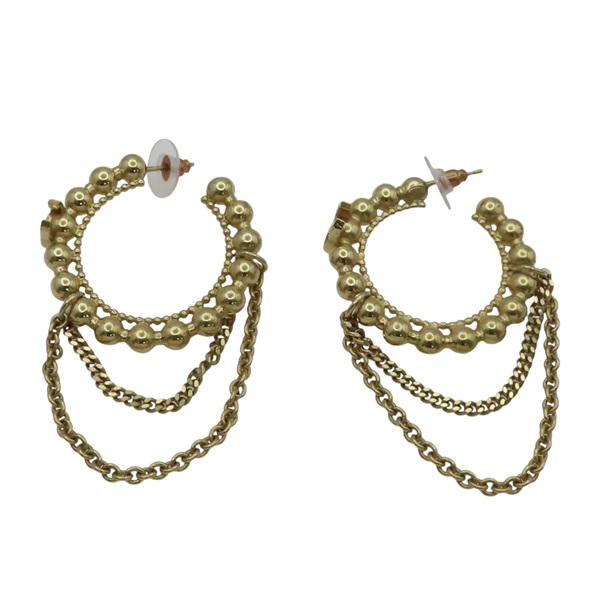 金色鍍金 圓珠 鍊帶 圈式耳環【CHANEL 香奈兒】