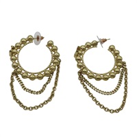 金色鍍金 圓珠 鍊帶 圈式耳環【CHANEL 香奈兒】