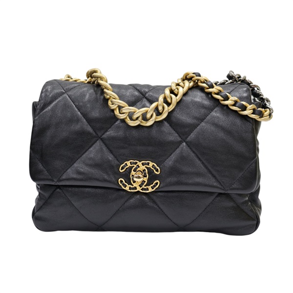 黑色 菱格紋 羊皮 CHANEL 19 30 兩用包 AS1161