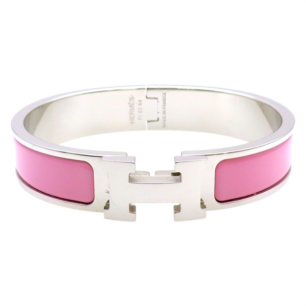粉色琺瑯 銀色鍍金 Pink H 手環【HERMES 愛馬仕】 H700001FP85PM