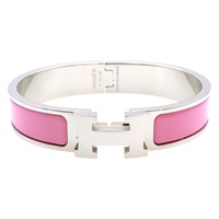 粉色琺瑯 銀色鍍金 Pink H 手環【HERMES 愛馬仕】 H700001FP85PM