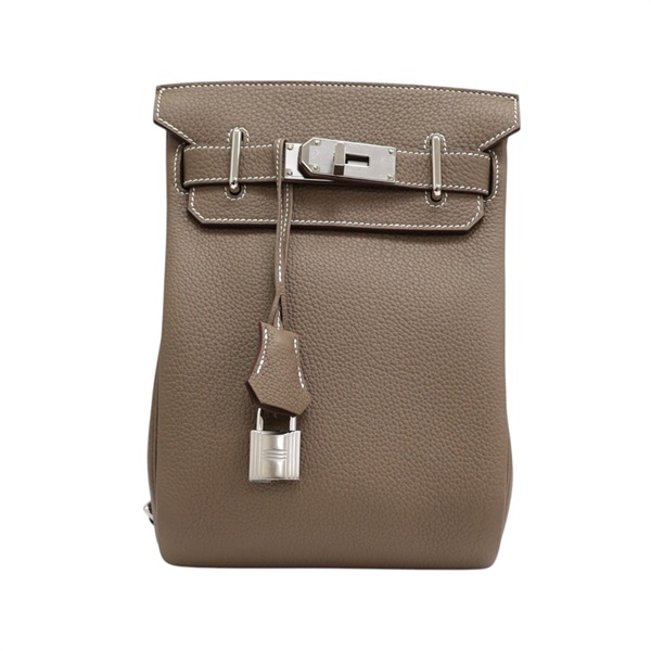大象灰 皮革 Hac a Dos PM 單肩後背包 W刻 銀扣【HERMES 愛馬仕】