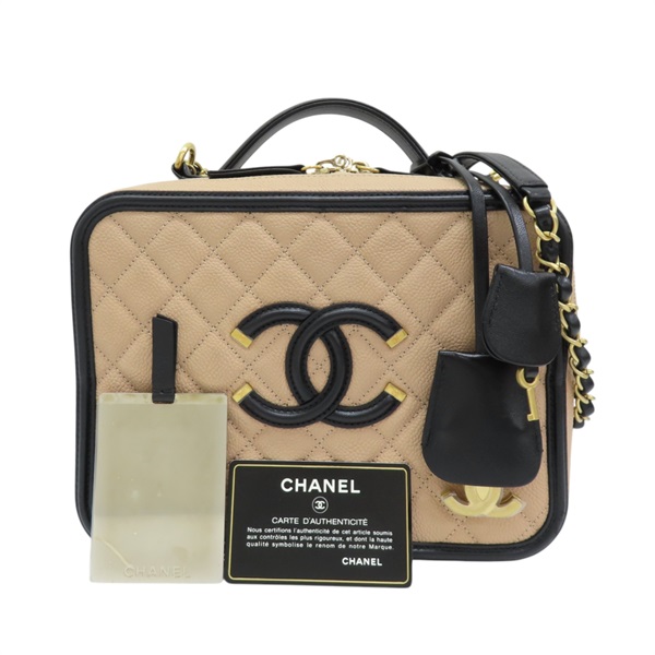 粉/黑色 荔枝紋牛皮 雙C LOGO 兩用包 A93344