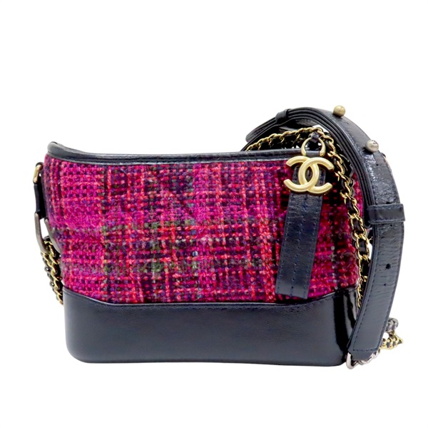 粉色毛呢 黑色皮革 Gabrielle 流浪包 肩背包 無卡