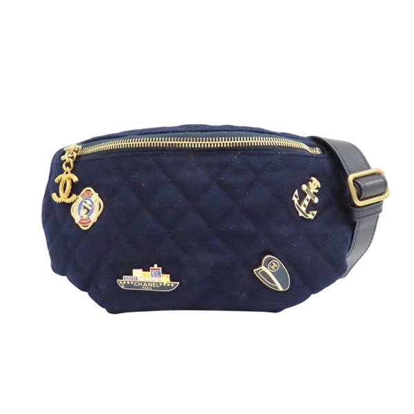 藍色毛呢 黑色皮革 Paris Hamburg Charms 胸包 腰包 無卡【CHANEL 香奈兒】