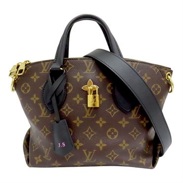 棕色 原花 帆布 Flower Zipped Tote PM 兩用包 有刻名 M44351