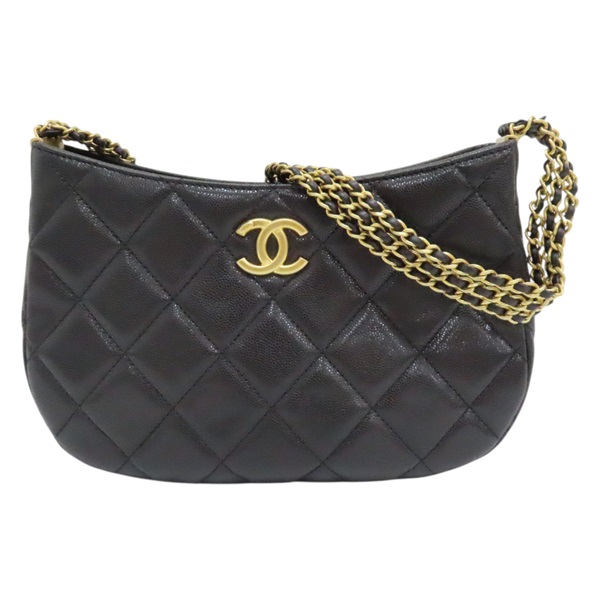 黑色 菱格紋 牛皮 24C Hobo 肩背包 AS4612