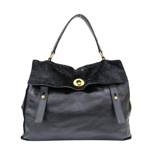 黑色 亮面牛皮 皮草 Muse Two 肩背包【SAINT LAURENT YSL 聖羅蘭】