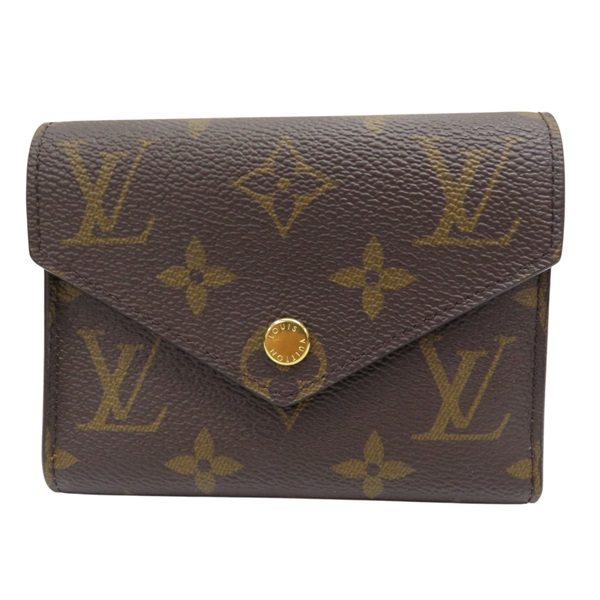 棕色 原花 帆布 Victorine 扣式短夾 M41938