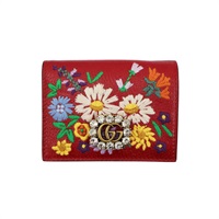 紅色 牛皮 刺繡花朵 短夾 499311