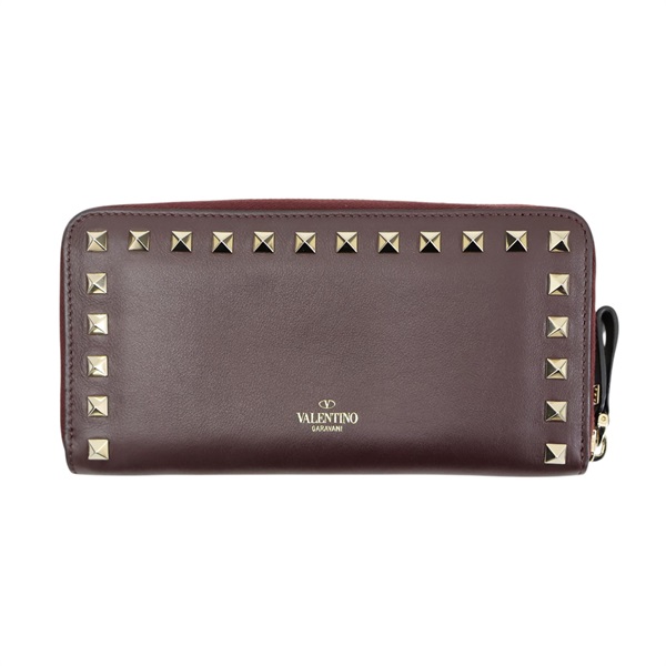 棕色 牛皮 鉚釘 拉鍊 長夾