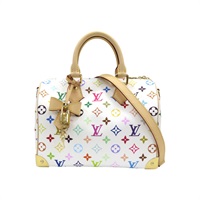 白色 原花 帆布 TM Speedy Bandouliere 25 兩用包 M13085