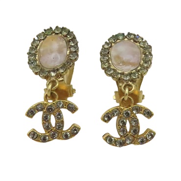 白色透明鵝蛋造型 雙C 夾式耳環 【CHANEL 香奈兒】