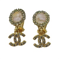 白色透明鵝蛋造型 雙C 夾式耳環 【CHANEL 香奈兒】