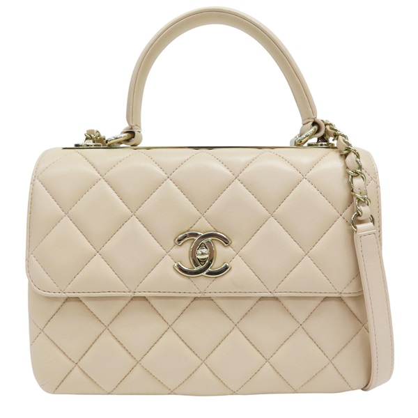 膚色 羊皮 Trendy CC 口蓋包 两用包 金扣 A92236