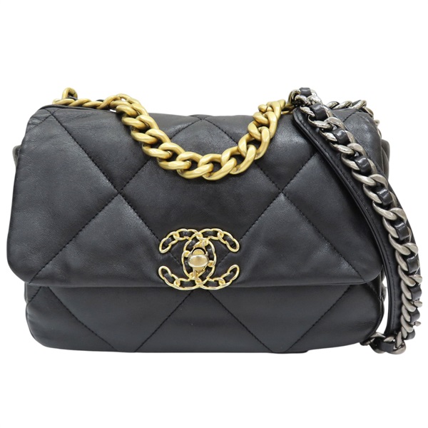 黑色 羊皮 19 口蓋包 鍊帶 肩背包 AS1160