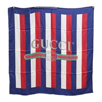 藍/紅/白色 絲綢 The Baiadera 絲巾 方巾【GUCCI 古馳】