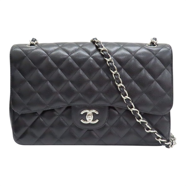 黑色 菱格紋 牛皮 Jumbo 30 肩背包 無卡 A58600