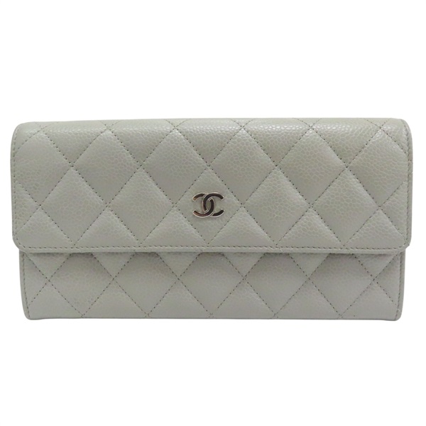 灰色 牛皮 菱格紋 荔枝紋 扣式長夾 銀扣 (無卡)