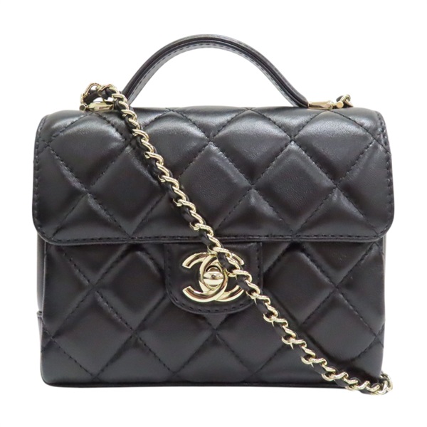 黑色 菱格紋 羊皮 鍊帶 MINI 鏈包 兩用包