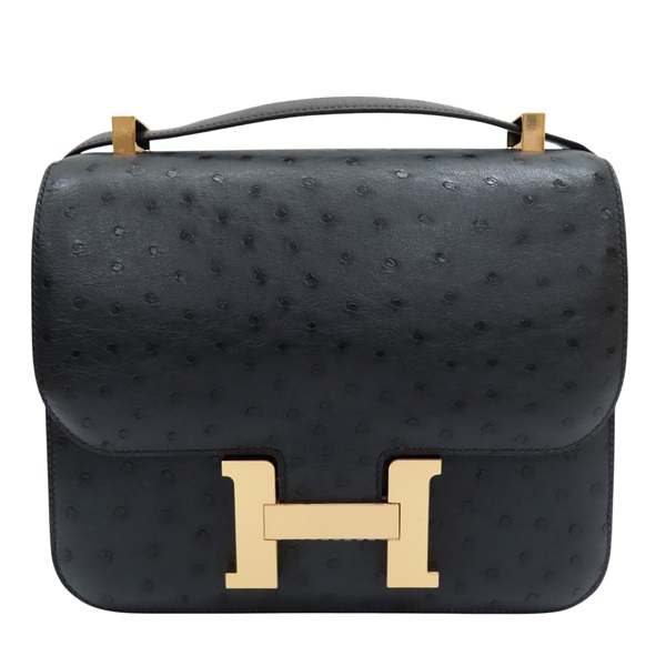 黑色 鴕鳥皮 Constance 24 肩背包 C刻 SA 664 BA