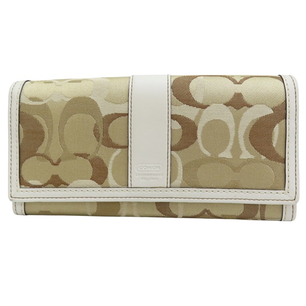 米色 緹花帆布 扣式長夾