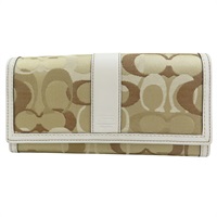 米色 緹花帆布 扣式長夾