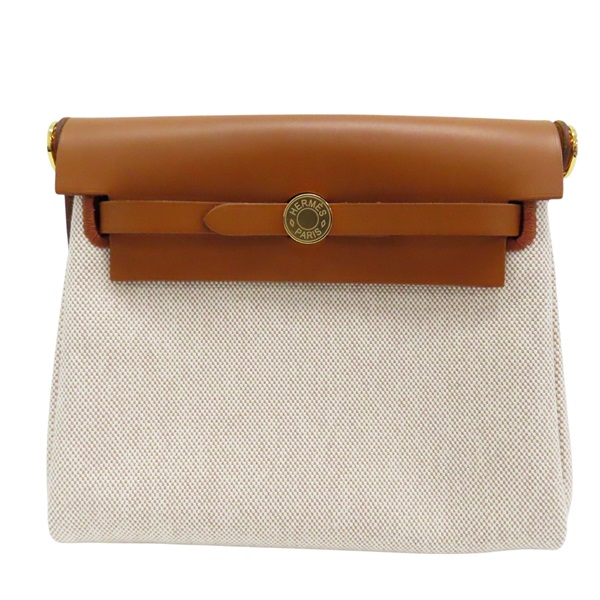 米色 帆布 Herbag Zip 20 肩背包 W刻 金扣【HERMES 愛馬仕】