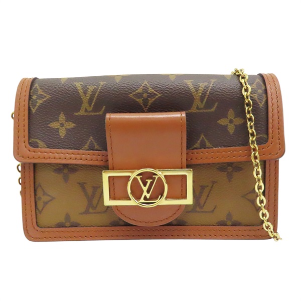 棕色 原花 帆布 Dauphine Chain Wallet 肩背包 M68746