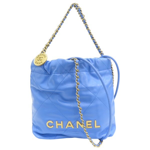 22 藍色 菱格紋 皮革 兩用包