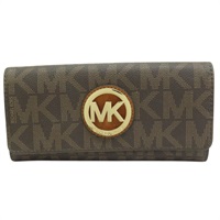 棕色 PVC塗層帆布 扣式長夾