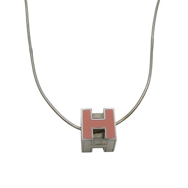銀色鍍金 粉色漆面 Pop H Cube 項鍊【HERMES 愛馬仕】