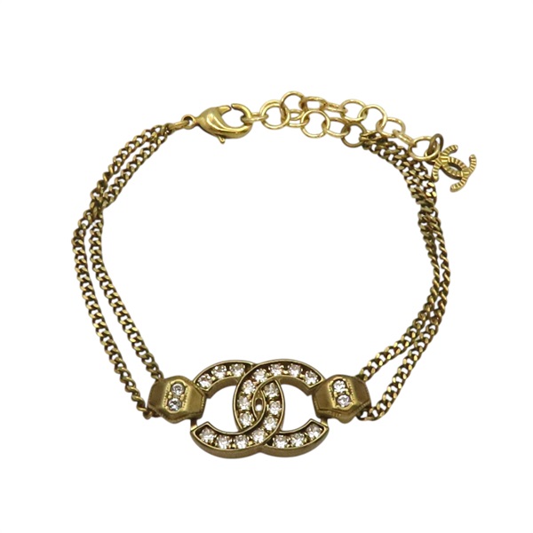 金色 雙C水鑽 雙鍊手鍊【CHANEL 香奈兒】
