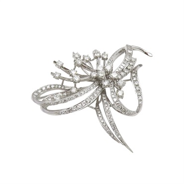 14K白金 緞帶鑽石 胸針 鑽石 25.2g
