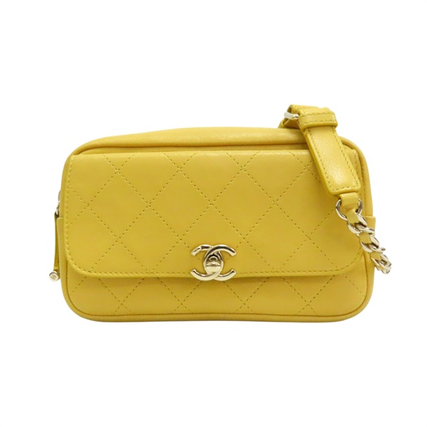 黃色 牛皮 鍊帶 胸包 腰包