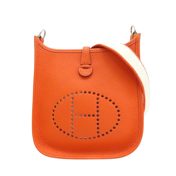 橘色 皮革 Mini Evelyne 肩背包 T刻 銀扣