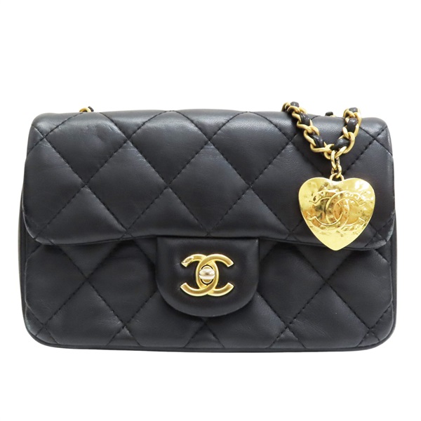 黑色 菱格紋 羊皮 Mini Coco 鍊帶 肩背包 金扣 AS3456