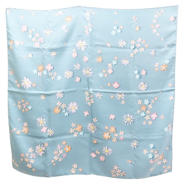 藍色 絲綢 絲巾 90*90