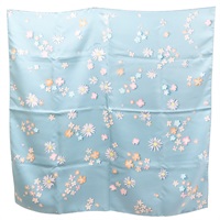 藍色 絲綢 絲巾 90*90