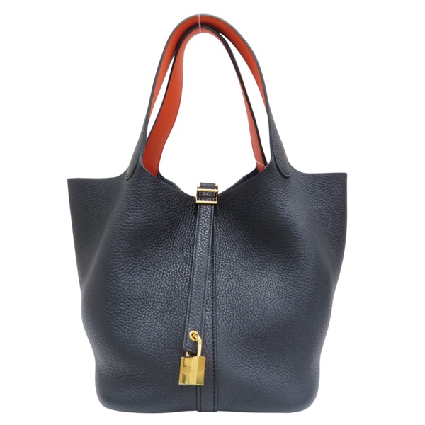 藍色 牛皮 Picotin Lock 22 ECLAT 手提包 X刻 金扣 X AM 005 UM